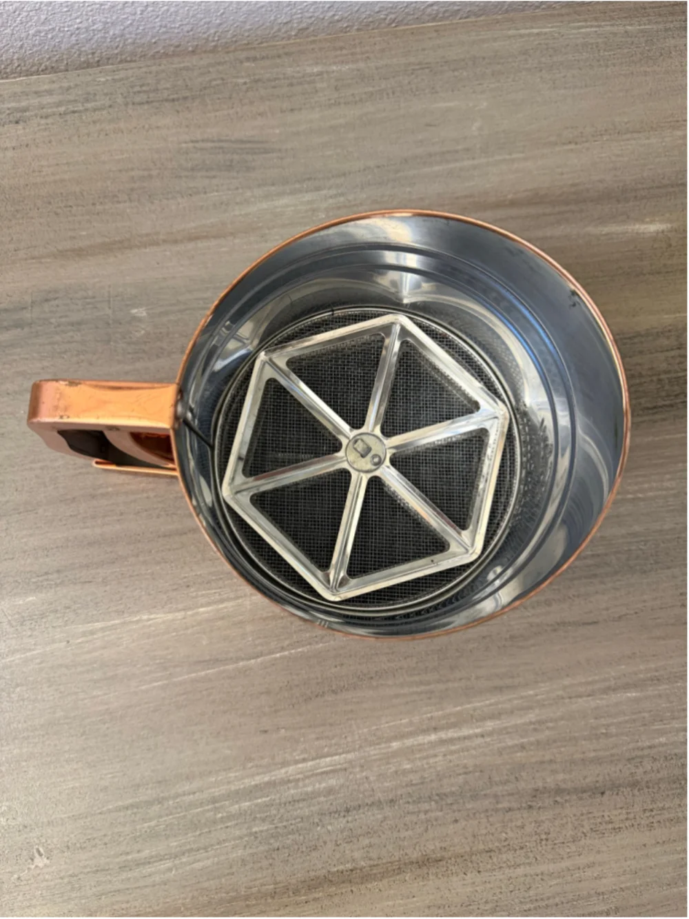 Vintage Foley Sift-Chine Triple Screen Flour Sifter Copper Finish Kitchen